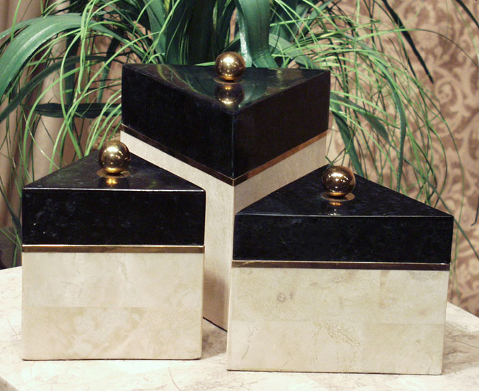 Priszm Box 5.0 Short  100% Natural Inlaid Beige Fossil Stone w/Brass & Black Stone Inlay