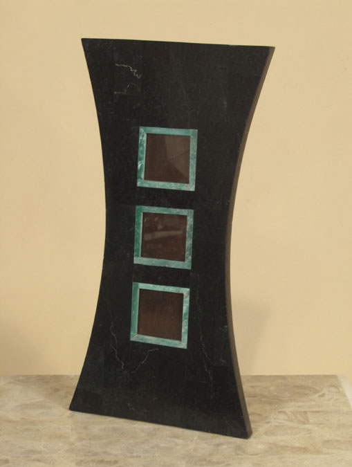 3-Slot Frame 3x3 100% Natural Inlaid Black Stone with GENUINE JADE GEMSTONE Trim Inlay
