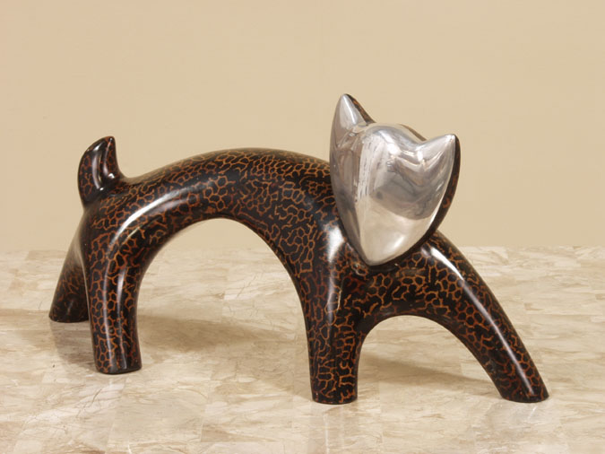 Kitten Sculpture, Coco Roots with Stainless Finish