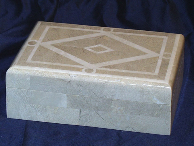 Diamond Box  White Ivory with Beige Fossil Stone