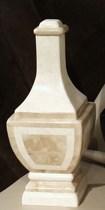 Aladdin Jar  Inlaid Beige Fossil Stone w White Ivory Stone Inlay