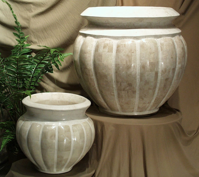 Large Squash Planter, Beige Fossil Stone with White Ivory Stone
