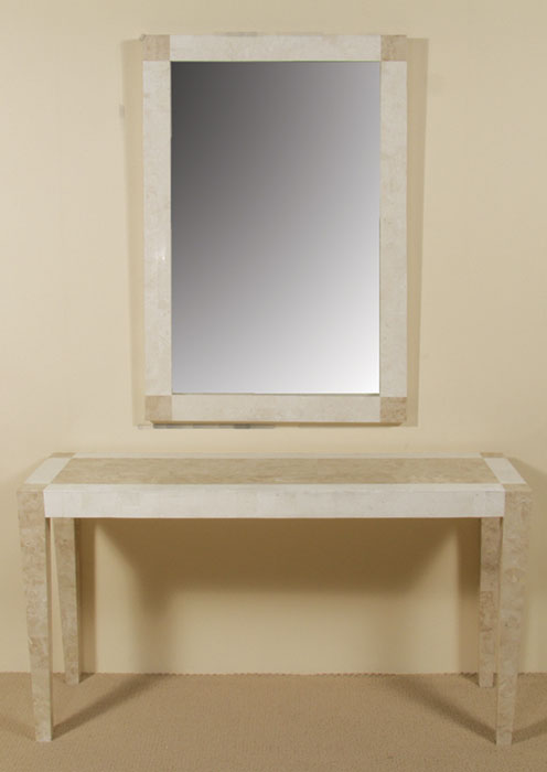 Cube Mirror Frame, 100% NATURAL Inlaid Beige Fossil Stone w/White Ivory Stone Inlay