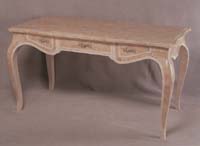 Louis XV Writing Desk Beige Fossil Stone with White Ivory Trim