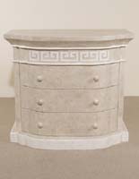 Aristotle Large Nightstand with Greek Key Design, Beige Fossil Stone with White Ivory Stone