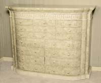 Aristotle Highboy with Greek Key Design, Beige Fossil Stone with White Ivory Stone