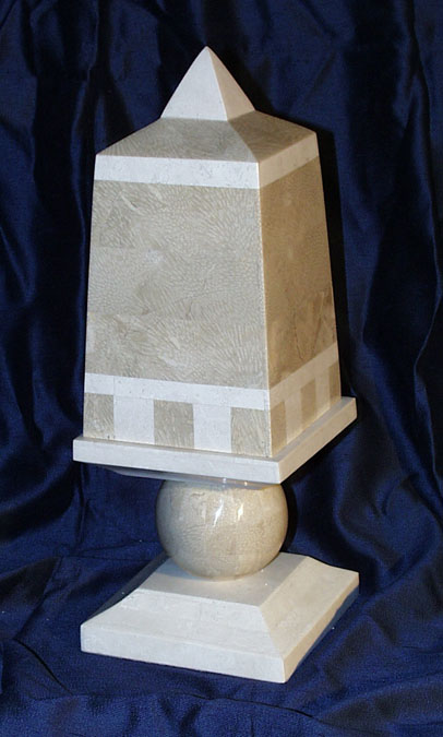 Obelisk Secret Box  White Ivory with Beige Fossil Stone