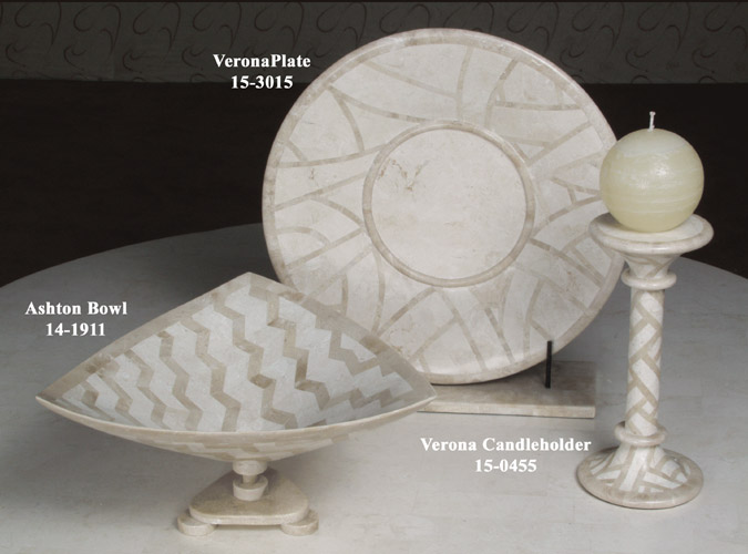 Verona Candleholder, White Ivory Stone with Beige Fossil Stone