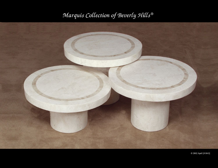 Mushroom Tables, White Ivory Stone with Beige Fossil Stone - (Sold in Set of 3 Only)