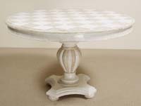 Checkered Round Dining Table, White Ivory Stone with Beige Fossil Stone