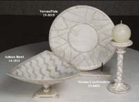 Verona Plate on an Iron Stand, White Ivory Stone with Beige Fossil Stone