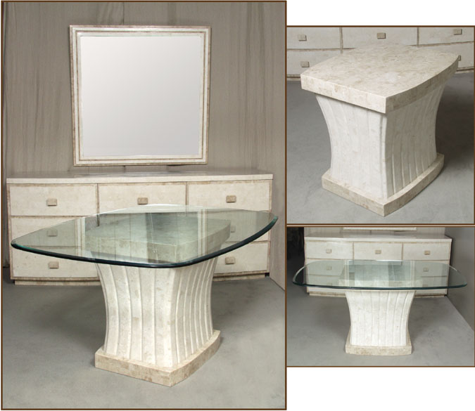 Fluted Occasional Table, White Ivory Stone with Beige Fossil Stone