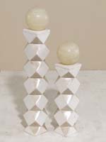 Accordion 2-In-1Convertible Candleholder/Vase, Short, White Ivory Stone with Beige Fossil Stone