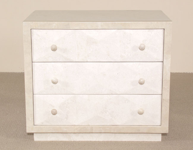 Baguette Nightstand, White Ivory Stone with Beige Fossil Stone
