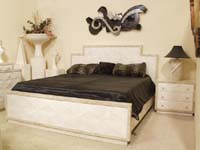 Baguette Queen Bed Headboard, White Ivory Stone with Beige Fossil Stone