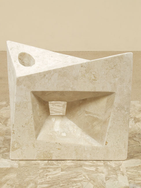Exposition Vase, White Ivory Stone with Beige Fossil Stone