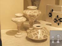 Circles Vase, Large, White Ivory Stone w/Beige Fossil Stone Inlay