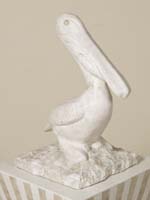 Pelican Sculpture, White Ivory Stone with Beige Fossil Stone