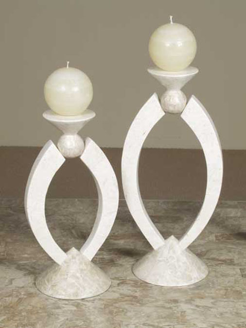 Cosmopolitan Candleholder, Short, White Ivory Stone with Beige Fossil Stone