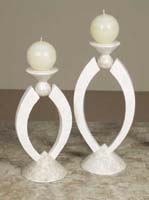 Cosmopolitan Candleholder, Tall, White Ivory Stone with Beige Fossil Stone