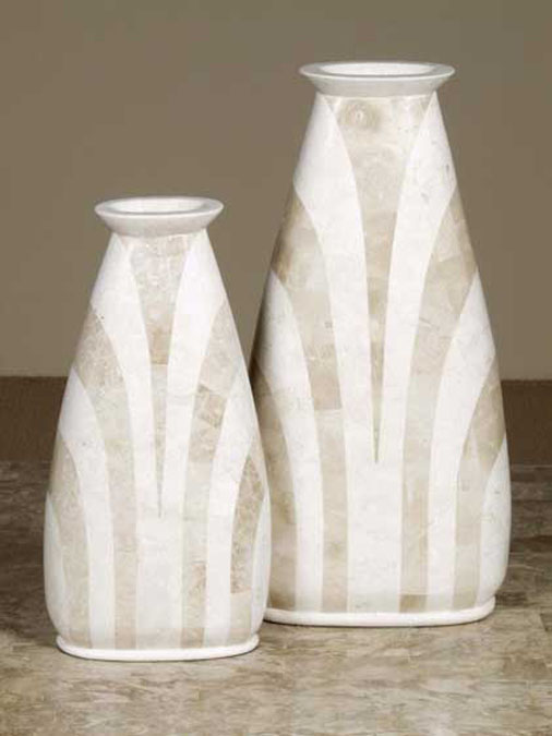 Viva Vase, Short, White Ivory Stone with Beige Fossil Stone