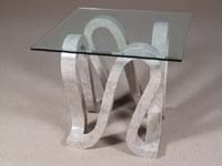 Ribbon Square Side Table, Cantor Stone with Glass Top (Glass Size: 28x28)