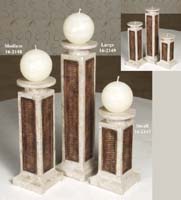 Plantation Candleholder, Large, Inlaid Cantor Stone with Raffia Weaving