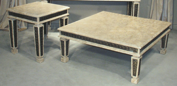 Garrett Square Coffee Table with Bronze Trim, Cantor Stone