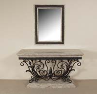 Small Console with Floral Trim Cantor Stone with Iron Accent