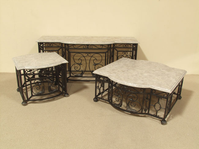 Royal Inlaid Cocktail Table, Unpolished Cantor Stone with Iron Legs