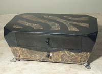 Large Emmanuel Box with 2-Drawers, 100% Natural Inlaid Black Stone with Snakeskin Stone