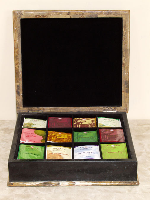 Monroe Tea Box, Black Stone with Snakeskin Stone (Sold with Assorted Flavored Teas)