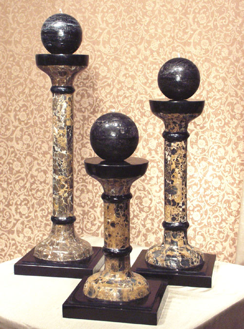 Md. ESL Traditional Candleholders, Black Stone w/ Snakeskin Stone