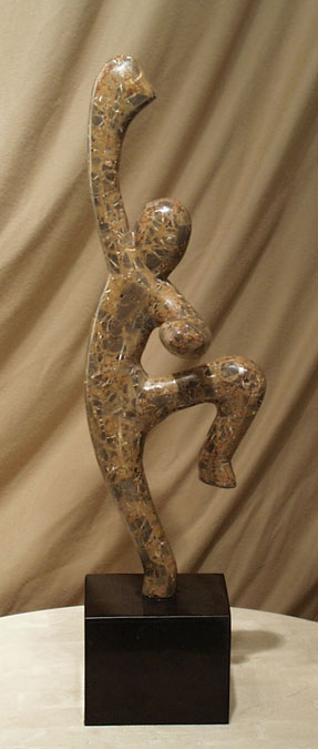 Dancer Sculpture -RIGHT, Snakeskin Stone with Black Stone Base