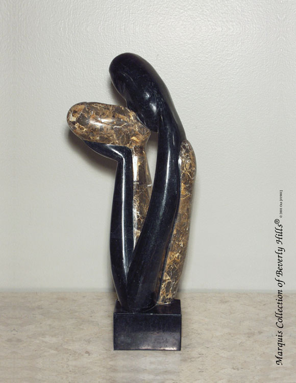 Kissers Couple Sculpture, Black Stone with Snakeskin Stone