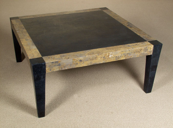 Cube Square Cocktail Table, Black Stone with Snakeskin Stone