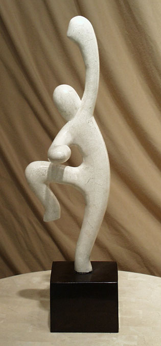 Dancer Sculpture-LEFT, White Ivory Stone Top with Black Stone Base