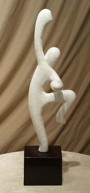Dancer Sculpture-RIGHT, White Ivory Stone Top with Black Stone Base