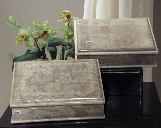 Monroe Box with Scroll Design, Cantor Stone with Beige Fossil Stone