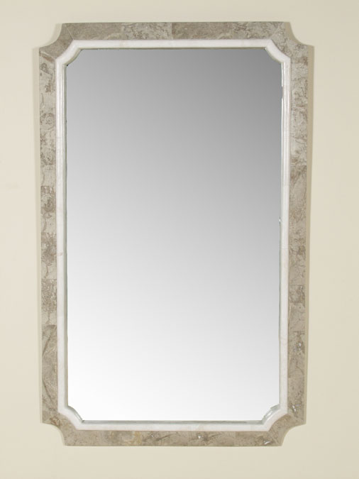 Curved Corner Mirror Frame, Cantor Stone with White Ivory Stone  (mirror included)