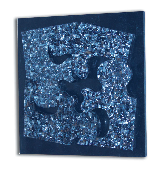 Puzzle Wall Art Decor, Blue Agate Seashell on Black Stone background (formerly #19-3400)