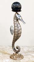 Sea Horse Candleholder, Charcoal Gray Crushed Stone on Belgian Brown base with Stainless Finish