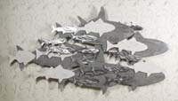 School of Fish Wall Art Décor, 100% NATURAL Inlaid Greystone & Grey Agate Stone w/Brushed Stainless