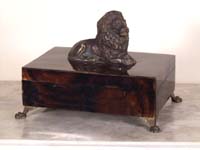 Lion Box, 100% NATURAL Inlaid Cracked Young Pen SeaShell with Lion (Bronze finish)