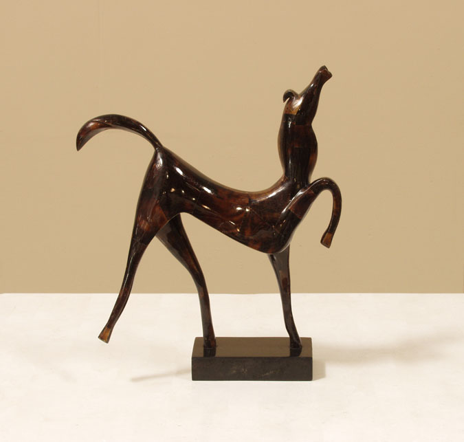 Prancing Horse Sculpture, Cracked Young Pen Seashell with Black Stone Finish