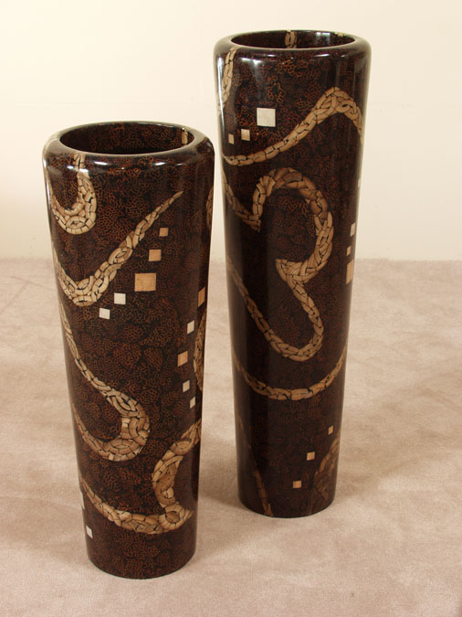 Sophisticate Jar, Short, Coco Roots/Cracked Bamboo/Honeycomb Cane Leaf/Cantor Stone Finish