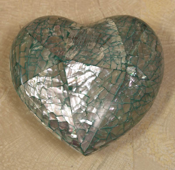 Heart Sculpture, Cracked Abalone Seashell Finish