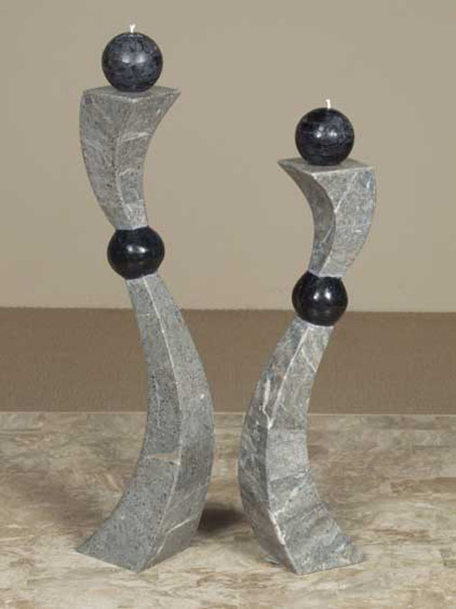 Swingers Candleholder, Tall, Greystone with Black Stone