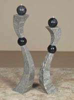 Swingers Candleholder, Short, Greystone with Black Stone