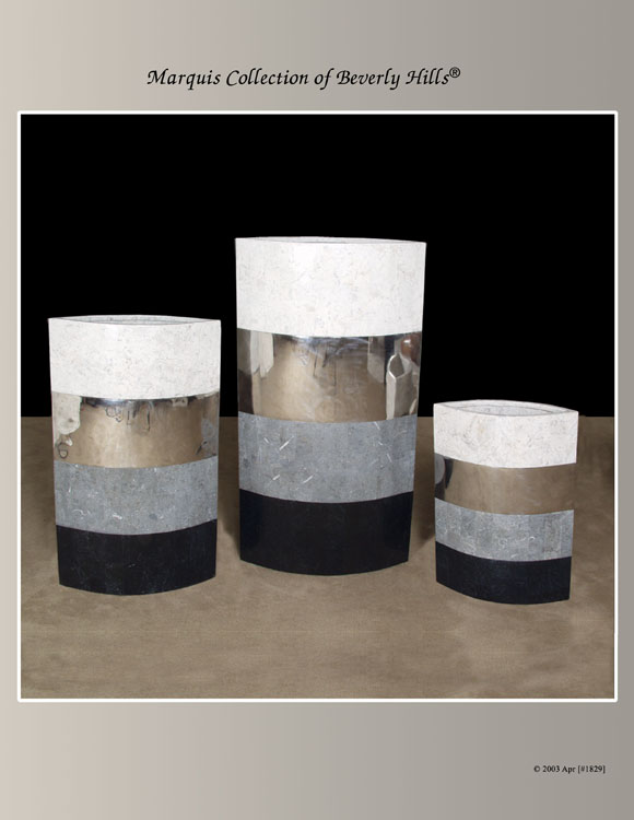 Avalon Floor Vase, Medium, Black Stone/Greystone/Polished Stainless Finish/Lt. Grey Agate Stone